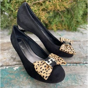 Senda black suede leather bow top heels women’s 7